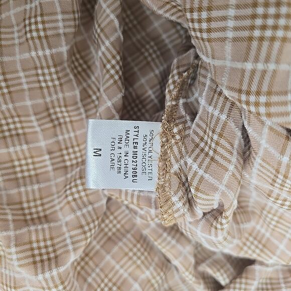 Mabel Brown Plaid Cottage Core Dress Size Medium‎ Puff Sleeve Lace Up Back - Picture 4 of 9